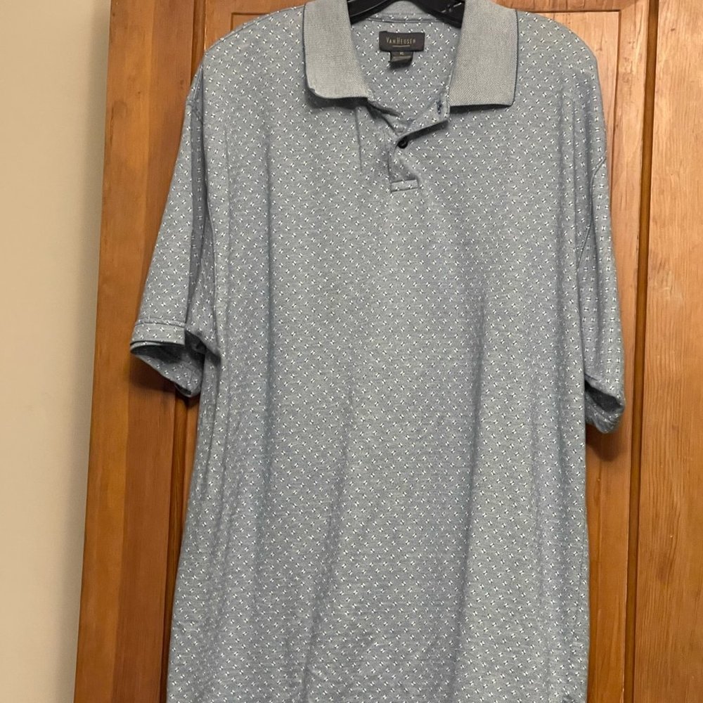 Van Heusen XL Collared Polo Grey All-Over Pattern Preppy